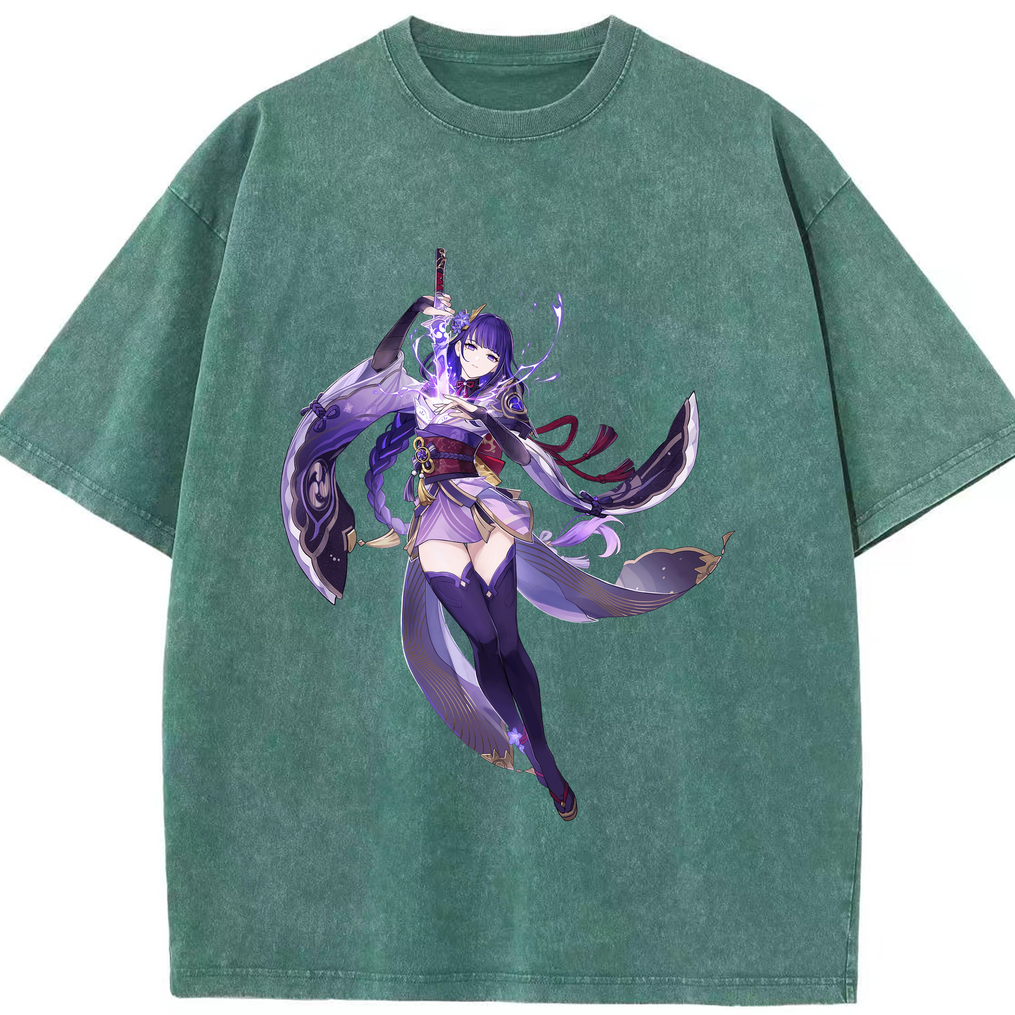 げんし神 雷電将軍 らいでんしょうぐん genshin Raiden Shogun 綿100% ヴィンテージ風 半袖Tシャツ（フロントプリント）